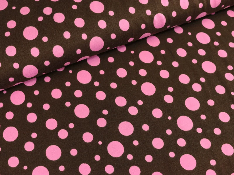 Reststück 40cm - Baumwolljersey Janea Dots unregelmäßig pink auf braun