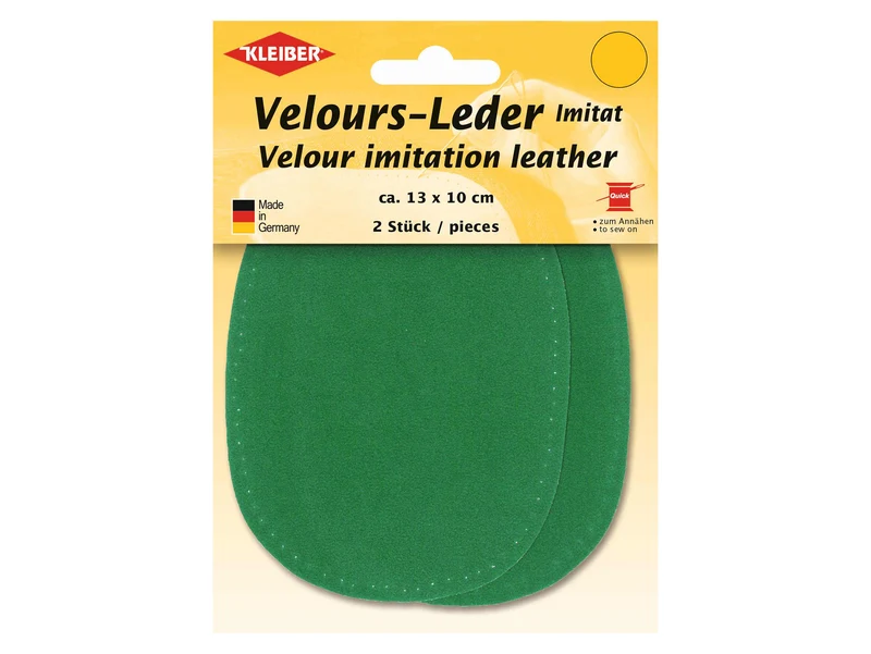 Kleiber 89628 Velours-Leder Imitat Flecken Klein zum Annähen vorgelocht granny - ca. 13cm x 10cm - 2 Stück