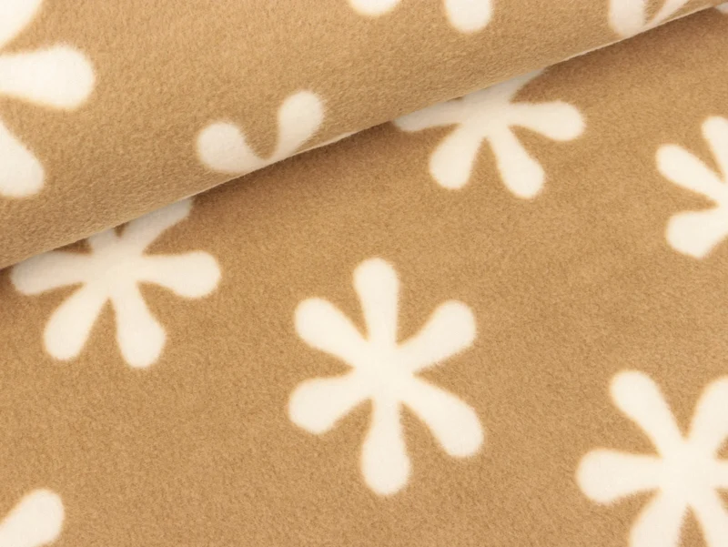 Reststück 14cm - Polarfleece beige mit Blumen