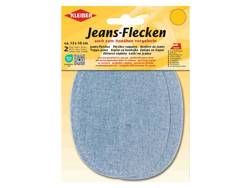 Kleiber 34502 Jeans-Flicken Oval - zum Ausbessern und Verstärken - hellblau - ca. 13cm x 10cm - 2 Stück