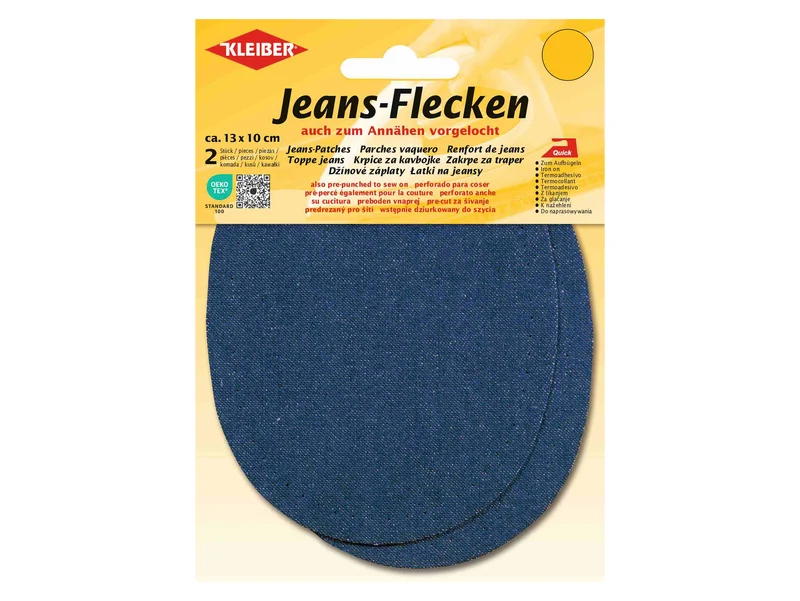 Kleiber 34503 Jeans-Flicken Oval - zum Ausbessern und Verstärken - mittelblau - ca. 13cm x 10cm - 2 Stück