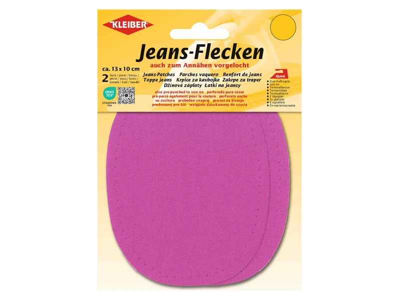 Kleiber 34518 Jeans-Flicken Oval - zum Ausbessern und Verstärken - pink - ca. 13cm x 10cm - 2 Stück