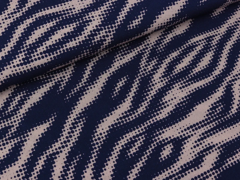 Reststück 36cm - Viskosestoff Tiger Dots dunkelblau-beige by Thorsten Berger