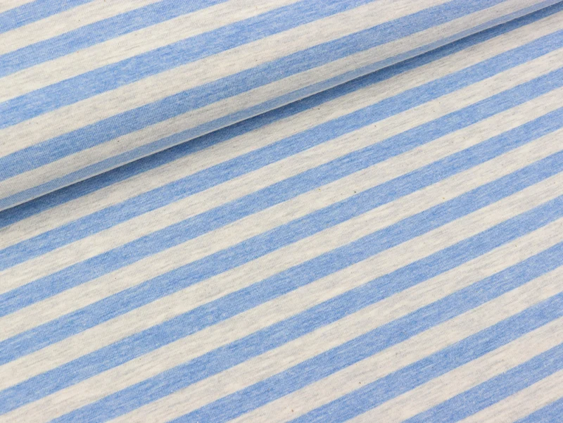 Reststück 22cm - Baumwolljersey Melange Streifen hellgrau-hellblau