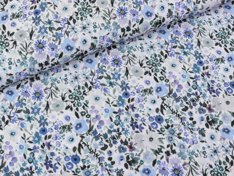 Reststück 7cm - Viskosestoff Henrik Mille Fleurs hellblau-bunt