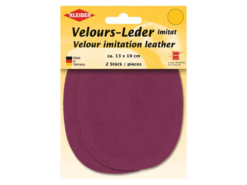 Kleiber 89647 Velours-Leder Imitat Flecken Klein zum Annähen vorgelocht fuchsia - ca. 13cm x 10cm - 2 Stück