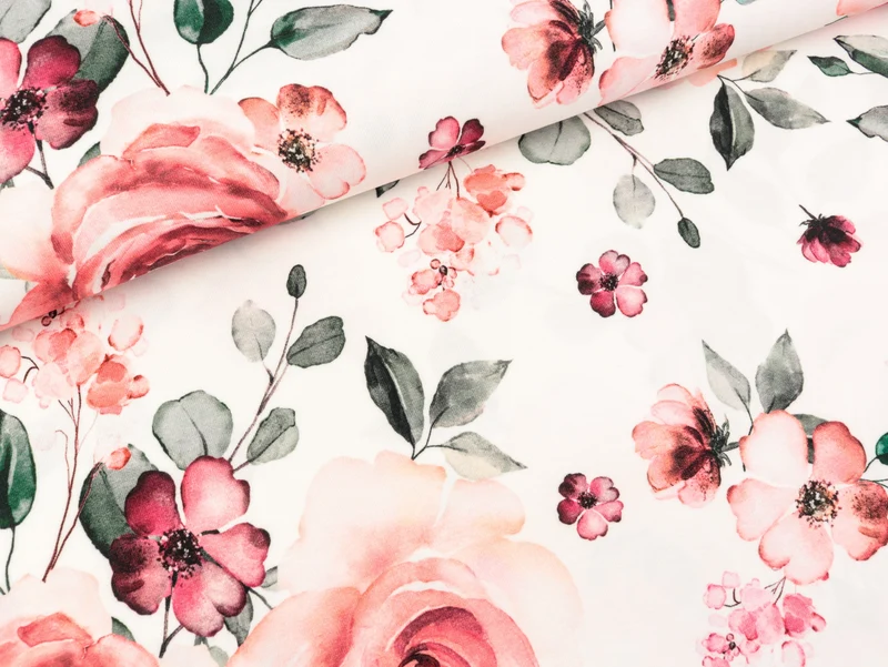 Reststück 39cm - Baumwolljersey Matti Watercolor Rosen auf Weiß