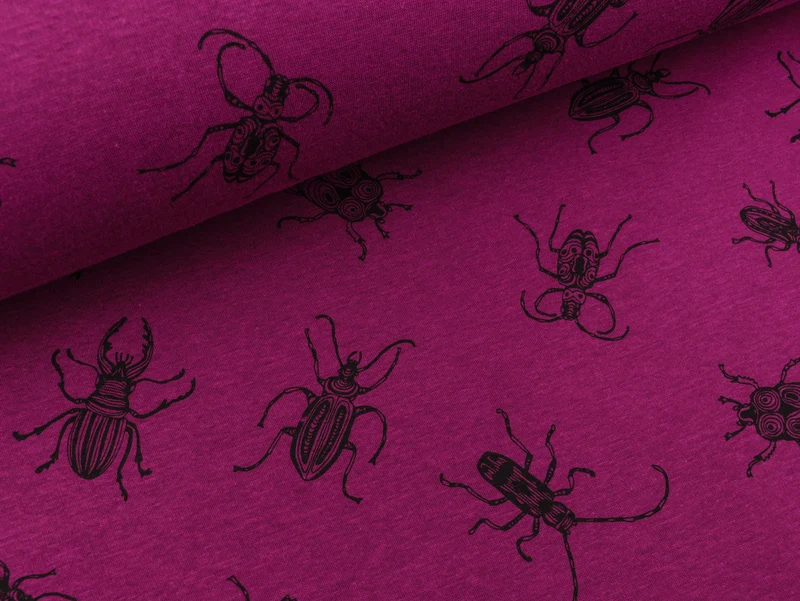 Reststück 27cm - Happy Fleece Bugs fuchsia-schwarz