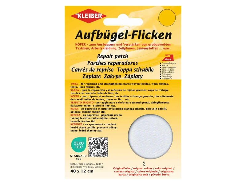 Kleiber 33004 Köper Aufbügel-Flicken - 100% Baumwolle - weiß - 40cm x 12cm