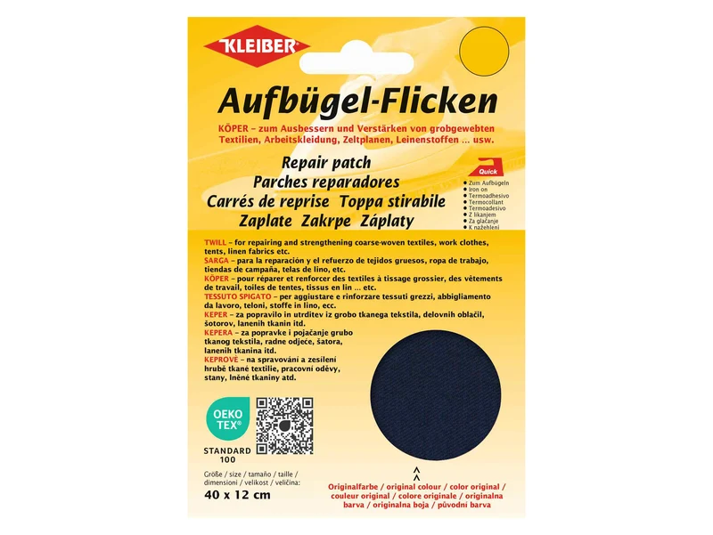 Kleiber 33005 Köper Aufbügel-Flicken - 100% Baumwolle - dunkelblau - 40cm x 12cm