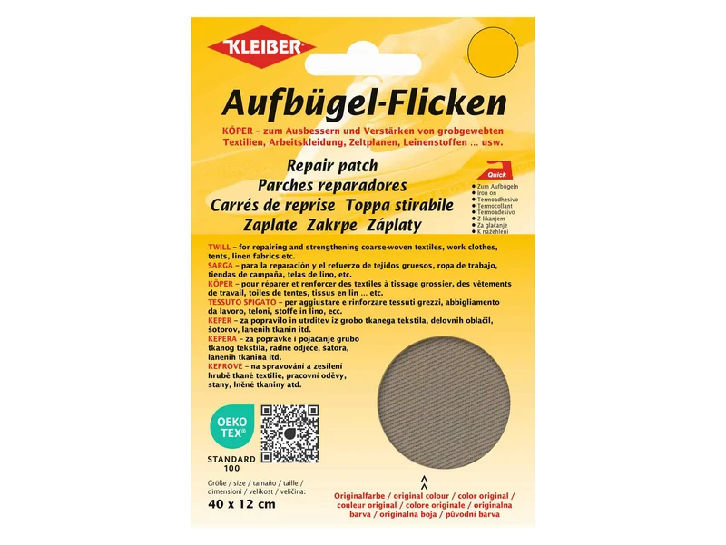 Kleiber 33009 Köper Aufbügel-Flicken - 100% Baumwolle - beige - 40cm x 12cm