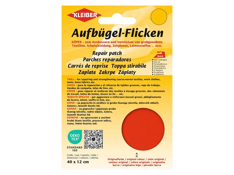 Kleiber 33011 Köper Aufbügel-Flicken - 100% Baumwolle - rot - 40cm x 12cm