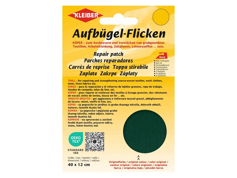 Kleiber 33012 Köper Aufbügel-Flicken - 100% Baumwolle - grün - 40cm x 12cm