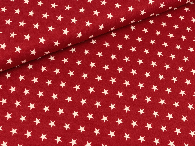 Reststück 14cm - Baumwollstoff Carrie Sterne weiß auf burgundy