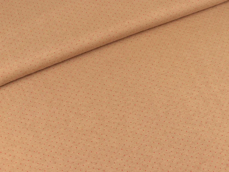 Reststück 39cm - Jacquard-Jersey Minipünktchen beige-rot