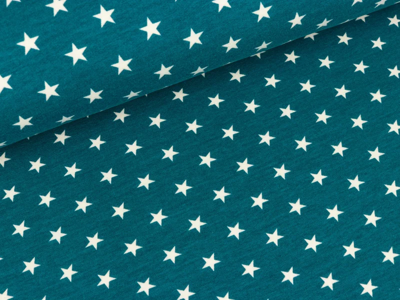 Reststück 31cm - Sweat Alex petrol mit weißen Sternen Organic Cotton