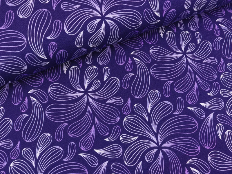 Reststück 46cm - Modalsweat Winter Blossom Blumenwirbel ultra violett by Lycklig Design