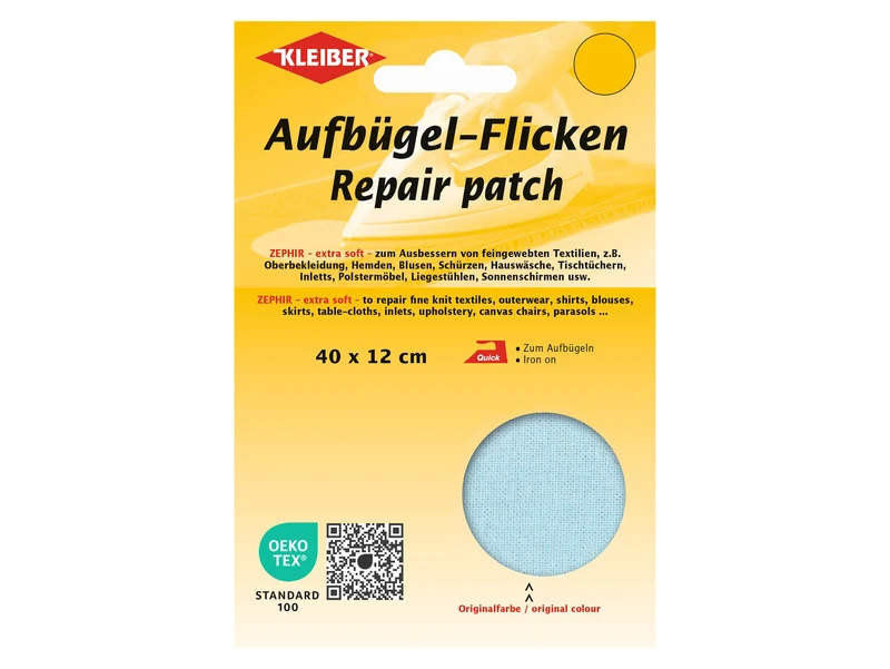 Kleiber 32009 Aufbügel-Flicken ZEPHIR Großpackung - extra soft - hellblau - 40cm x 12cm