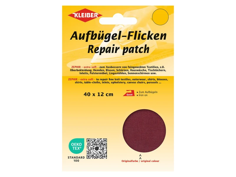 Kleiber 32015 Aufbügel-Flicken ZEPHIR Großpackung - extra soft - weinrot - 40cm x 12cm