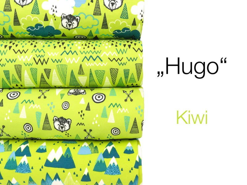 Reststück 15cm - Baumwollsweat Hugo im Wald kiwi