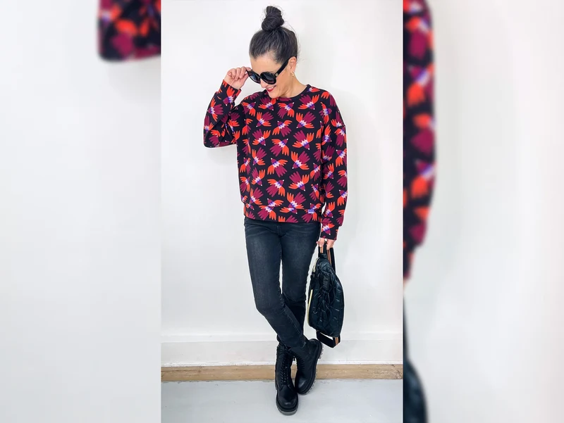 Reststück 36cm - Hamburger Liebe Leichter Baumwollsweat Glory Birds mokka-bunt