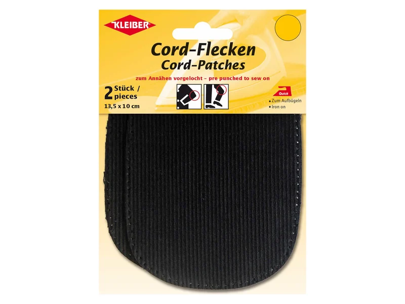 Kleiber 39006 Cord-Flecken zum Aufbügeln (auch zum Annähen vorgelocht) schwarz - ca. 13,5cm x 10cm - 2 Stück