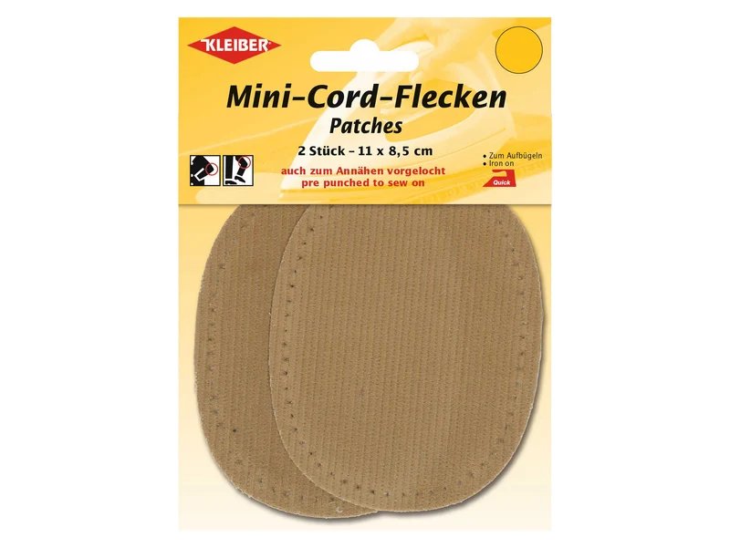 Kleiber 39302 Mini-Cord-Flecken zum Aufbügeln (auch zum Annähen vorgelocht) beige - ca. 11cm x 8,5cm - 2 Stück