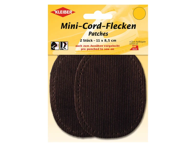Kleiber 39303 Mini-Cord-Flecken zum Aufbügeln (auch zum Annähen vorgelocht) braun - ca. 11cm x 8,5cm - 2 Stück