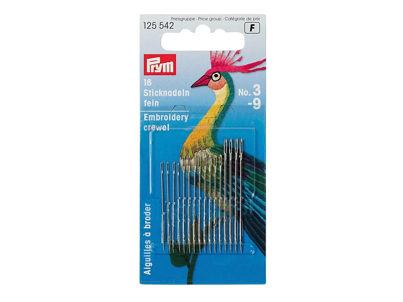Prym 125542 Crewelnadeln Sticknadeln fein No. 3-9 - silberfarbig - 16 Stück