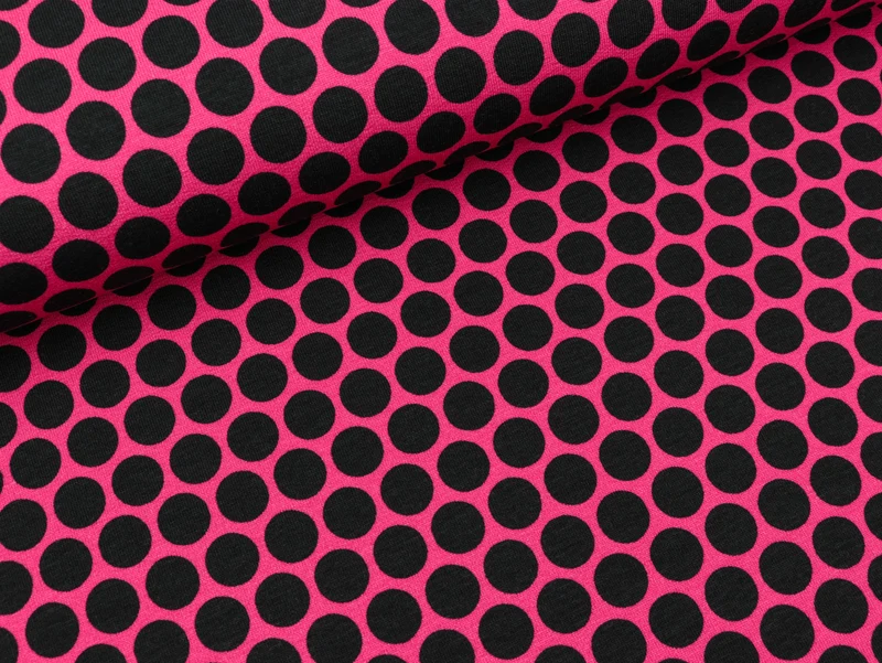 Reststück 20cm - French Terry Lots of Dots schwarz auf Pink by Lycklig Design