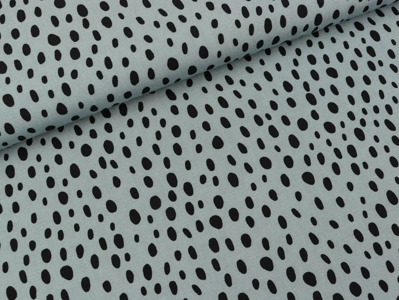 Reststück 29cm - Viskosestoff Radiance Dots schwarz auf Sky blue
