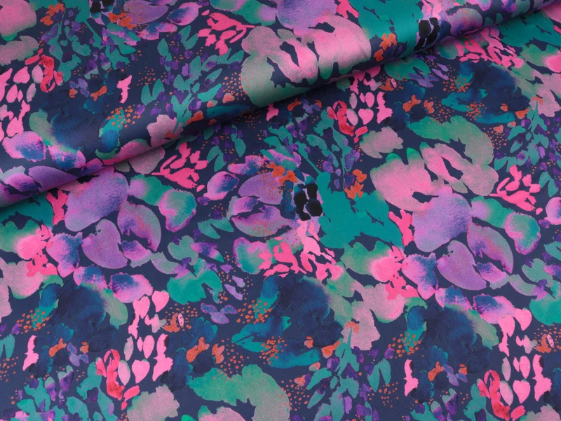 Baumwollsatin Webware Presence Charcole navy-bunt by Nerida Hansen