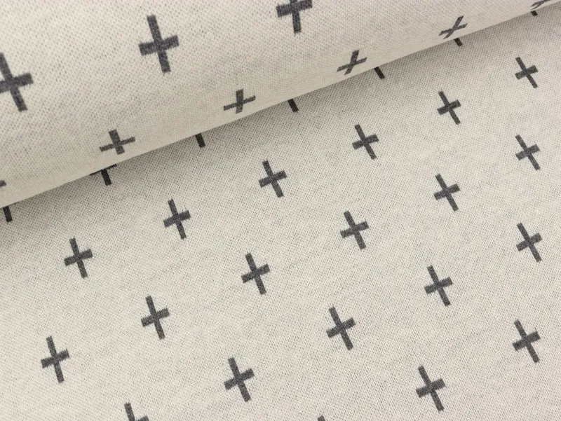 Reststück 30cm - Hamburger Liebe 2 Farb-Jacquardjersey Mono Criss Cross meringa-carbon