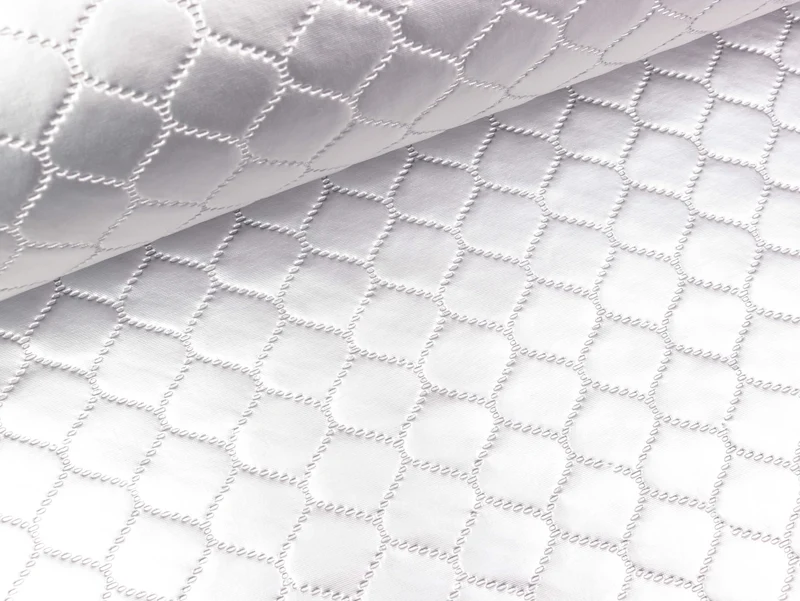 Reststück 35cm - Steppstoff Deliza Quilt Lederoptik Rautenmuster silber uni wattiert