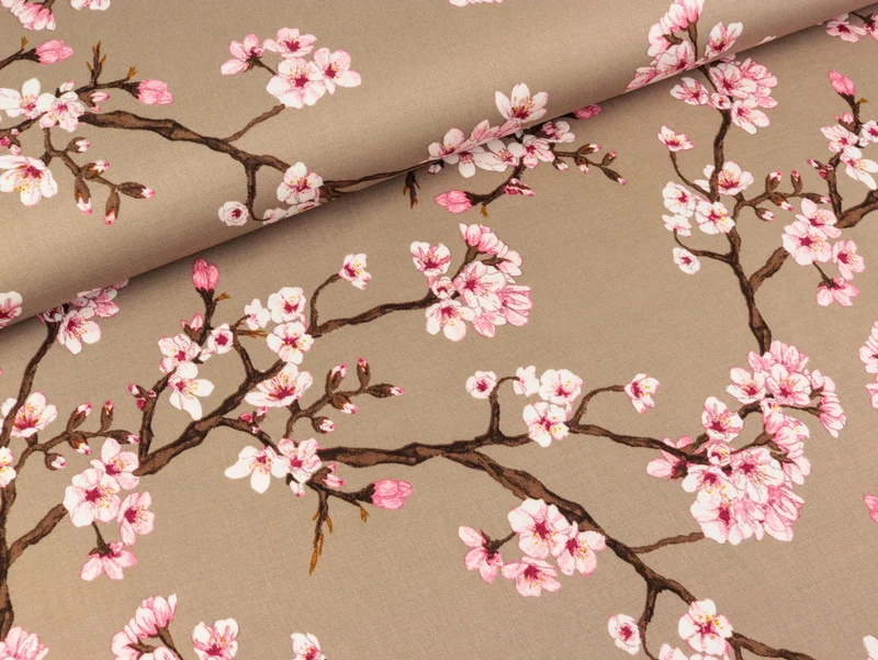 Reststück 10cm - Stretch Viskosestoff Rosella Cherry Blossom beige