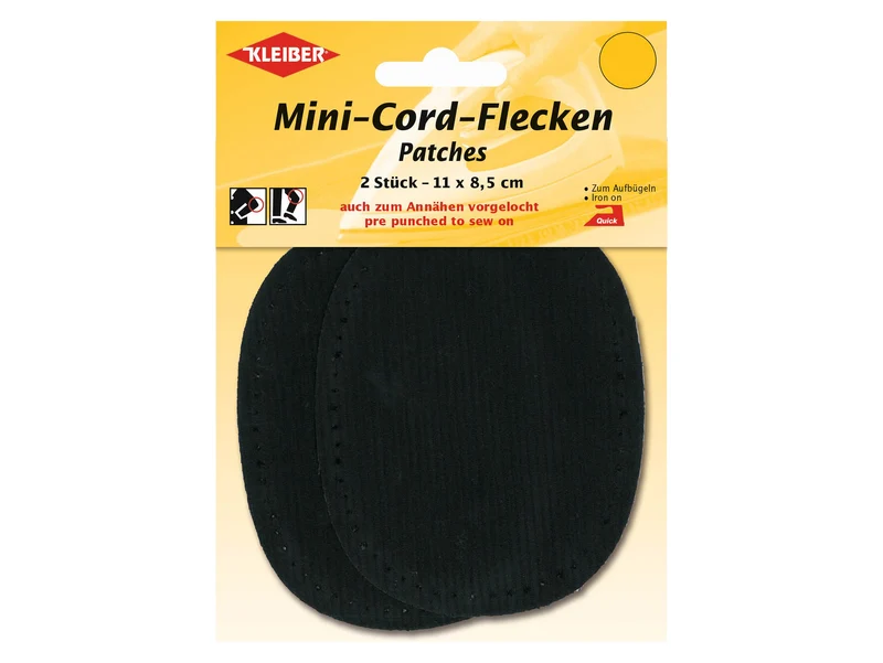 Kleiber 39306 Mini-Cord-Flecken zum Aufbügeln (auch zum Annähen vorgelocht) schwarz - ca. 11cm x 8,5cm - 2 Stück