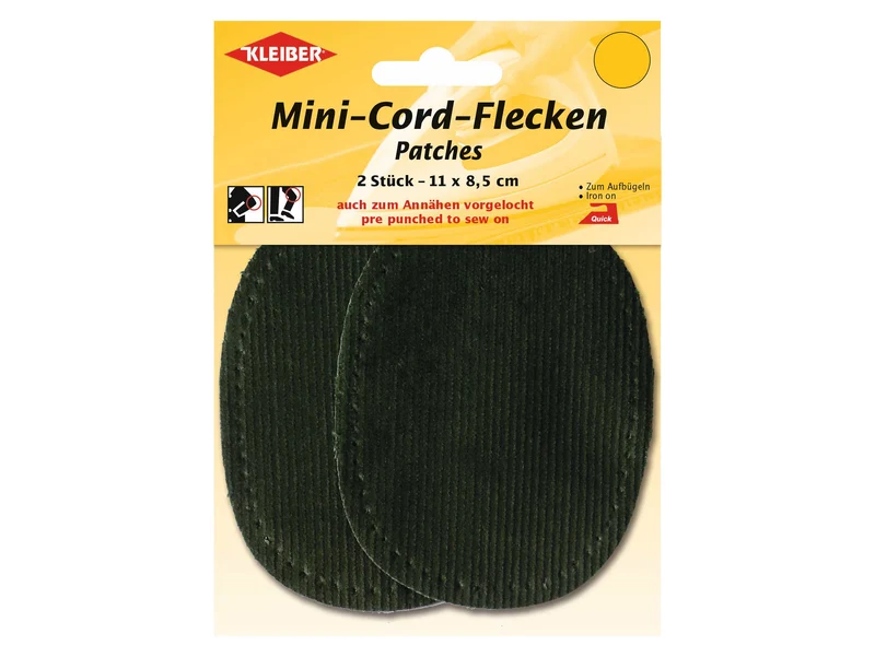 Kleiber 39307 Mini-Cord-Flecken zum Aufbügeln (auch zum Annähen vorgelocht) grün - ca. 11cm x 8,5cm - 2 Stück