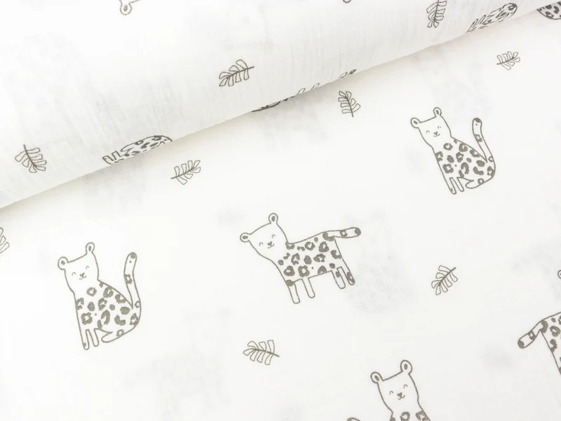 Baumwoll Double Gauze Kleine Panther schwarz auf Weiß