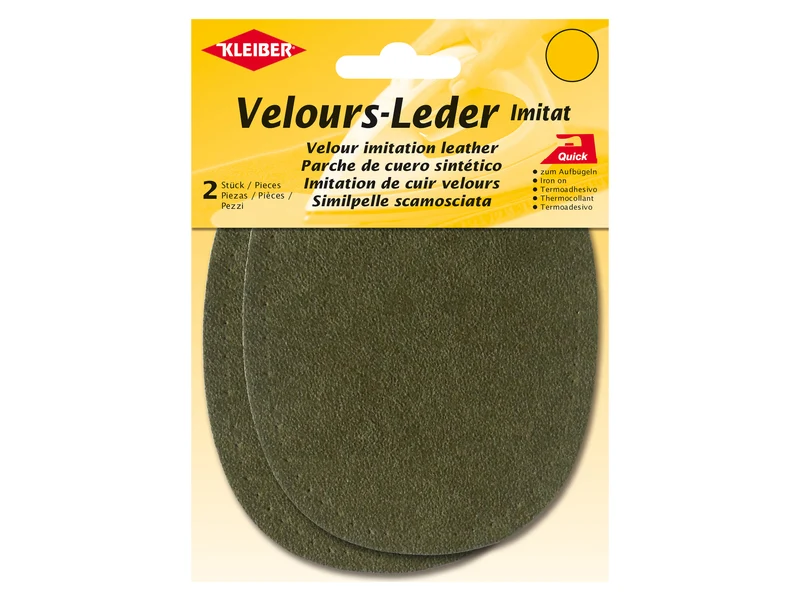 Kleiber 87707 Velours-Leder Imitat Flecken zum Aufbügeln oliv - ca. 13cm x 10cm - 2 Stück