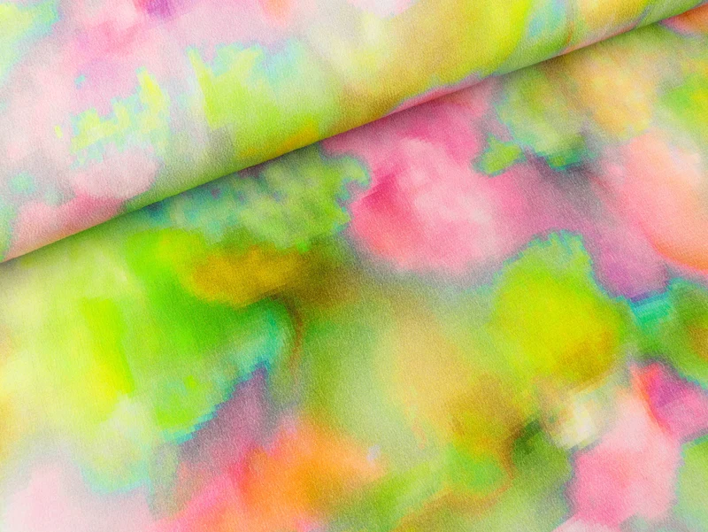 Viskose Crêpe Marocain Farbkleckse Tie Dye violet tulip-bunt Digitaldruck