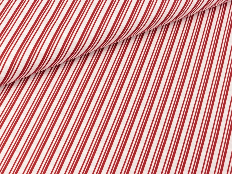 Reststück 45cm - Baumwoll Webware Nordpol Streifen diagonal rot-weiß