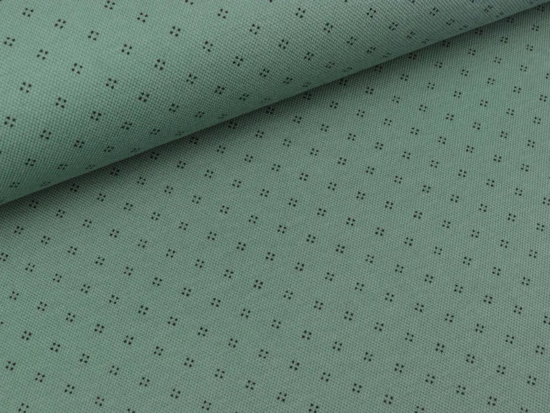 Reststück 20cm - Baumwoll-Polopiqué Dots schwarz auf Dusty mint