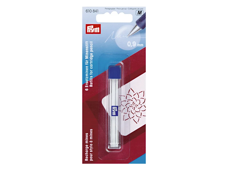 Prym 610841 6 Ersatzminen für Minenstift, ⌀ 0,9mm, extra fein, weiß