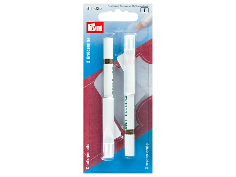 Prym 611625 Kreidestifte + Bürste, Weiß - 2 Stück