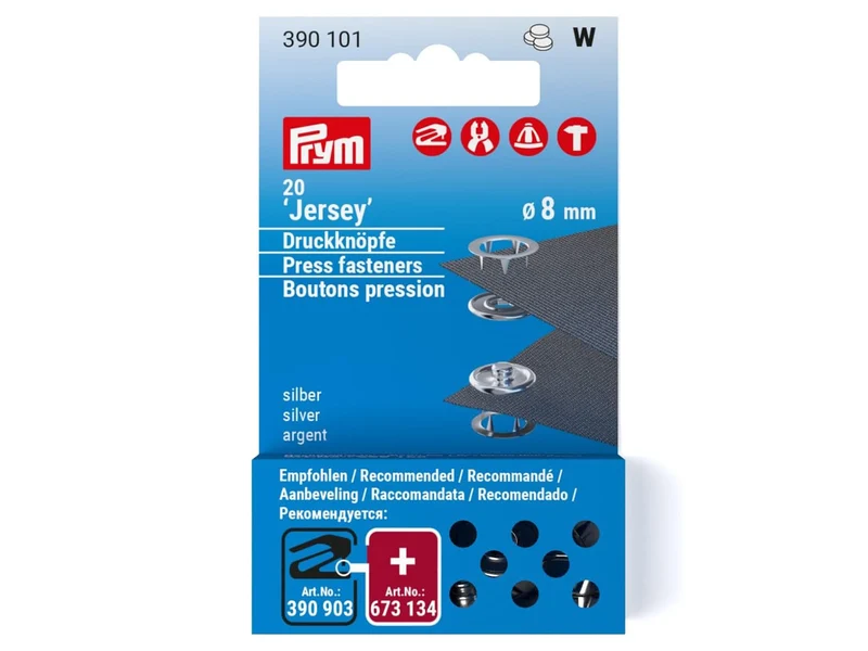 Prym 390101 Nähfrei-Druckknöpfe Jersey Nachfüllset - silberfarbig - Ø 8mm - 20 Stück