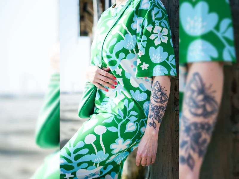 Hamburger Liebe New Cotton Satin Webware AL LAGO Fiori verde erba-bunt