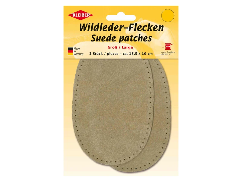 Kleiber 85405 Wildleder-Flecken Großformat zum Annähen aus Echtleder beige - ca. 15,5cm x 10cm - 2 Stück