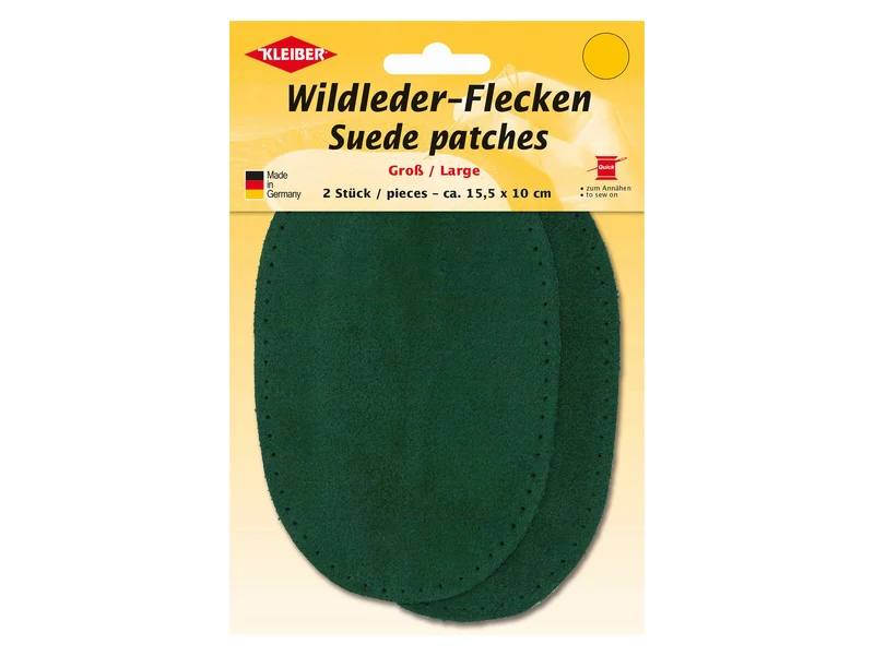 Kleiber 85408 Wildleder-Flecken Großformat zum Annähen aus Echtleder grün - ca. 15,5cm x 10cm - 2 Stück