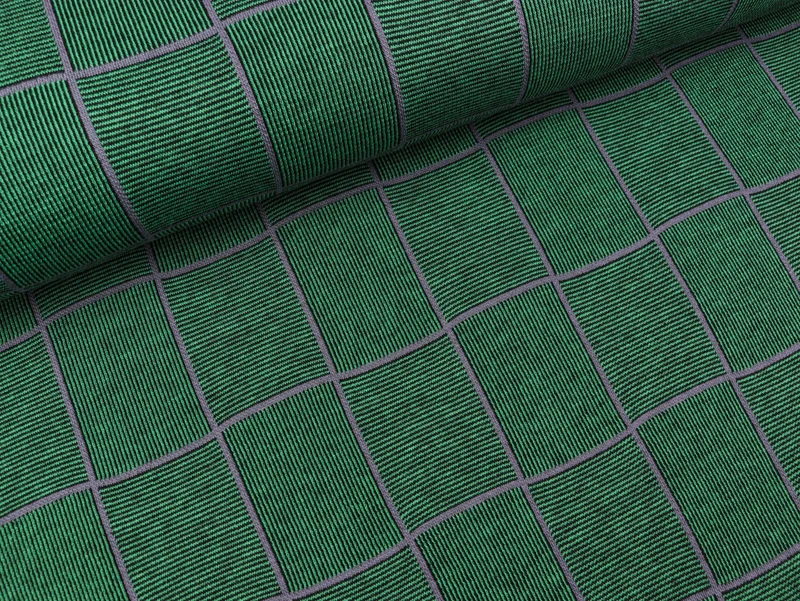 Reststück 30cm - Jacquard Jersey Karo grün-schwarz-flieder