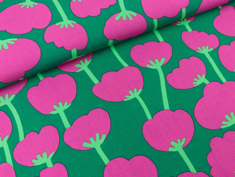 Viskose Ecovero Webware Poppies dark green-bunt by Nerida Hansen